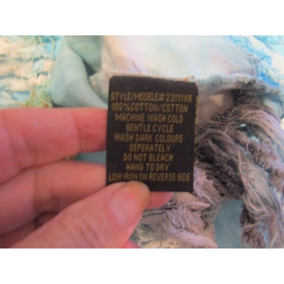 Taxi Blue Denim Jacket Tie Dye Distressed Fringe Cropped Jean Womens Size 2XL - Picture 9 of 9